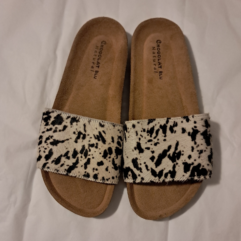 Chocolat Blu Natural Genuine Calf Hair Slides Sandals Sz. 7.5 - Picture 2 of 7